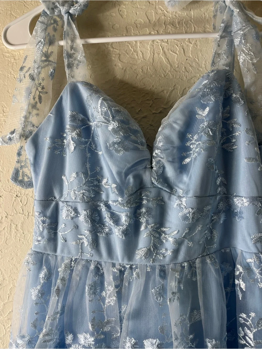 Lulu's Distinctly Sweet Blue Floral Embroidered Tie Strap Midi Dress - Picture 5 of 15